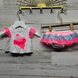 Starting Out Ice Cream Outfit Set Girls 3m White Pink Polka Dot Ruffle EUC